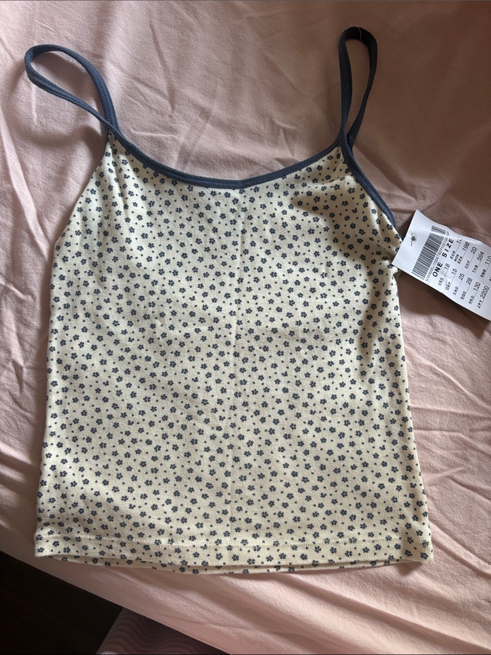 Brandy Melville Cream Floral Cami with Blue Trim
